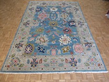 9 x 11'9 Hand Knotted Sky Blue Colorful Oushak Oriental Rug G12763