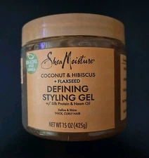 SheaMoisture Coconut & Hibiscus + Flaxseed Defining Styling Gel • 15 oz • Sealed