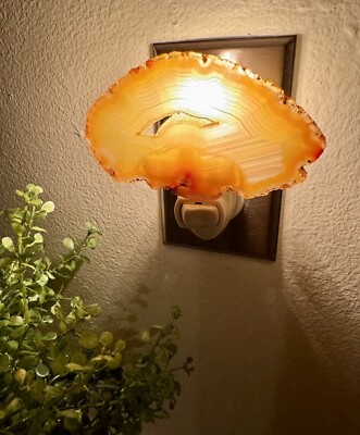 New Natural Brazilian Layered Agate Geode Slice Night Light w/ On & Off Switch