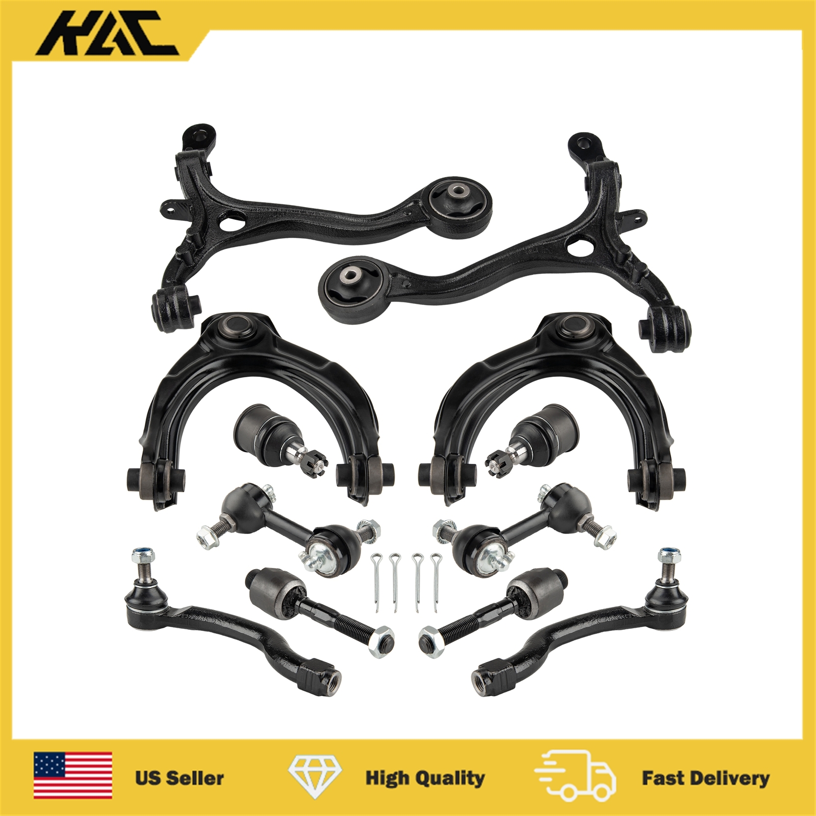 12x Front Upper Control Arms Ball Joints Tie Rods For 2008-2012 Honda Accord