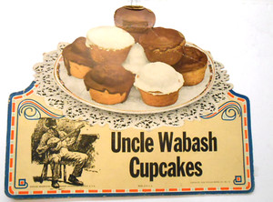 Original Store Cardboard Sign "Uncle Wabash" Banjo Cupcakes Schultze Bakery 1924