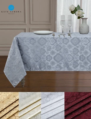 KATE AURORA LIVING Regency Raised Jacquard Damask Fabric Tablecloth - Assorted Colors & Sizes