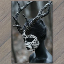 Art Print  Woman Body Paint Horns Tribal Gothic Fantasy Nature Mystical Forest A