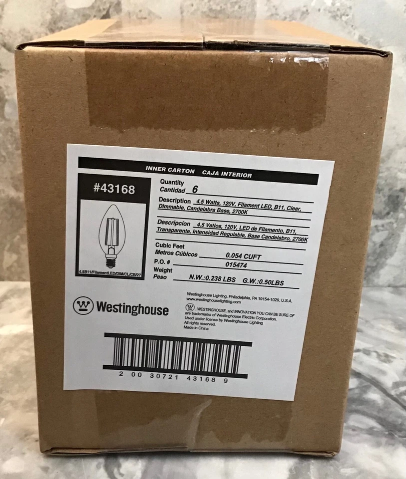 Westinghouse 4.5W B11 Filament LED DIMMABLE 2700K E12 Candelabra Base CASE of 6 - Image 2 of 3