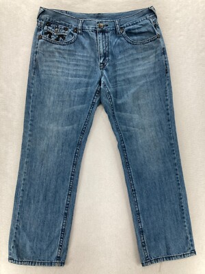 True Religion Rainbow Billy Jeans Mens 42x34 Blue Stretch Denim