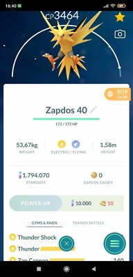 Pokemon Zapdos Level 40 - 3 Skills - Catch 2018 (Guaranteed 100% lucky tr.a.d.e)