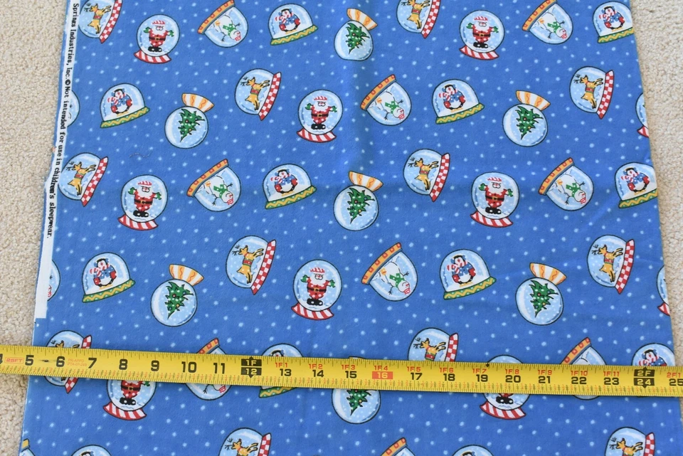 35" Long, Colorful Christmas Snow-Globes on Blue Flannel, Springs, P3493 - Image 3 of 4
