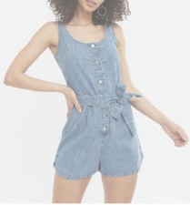 New look Blue Bleach Wash Denim Belted Playsuit Uk8