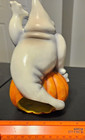 Vintage Goofy Ghost on Pumpkin Ceramic Jack O Lantern Candle Holder 1999 — photo 3