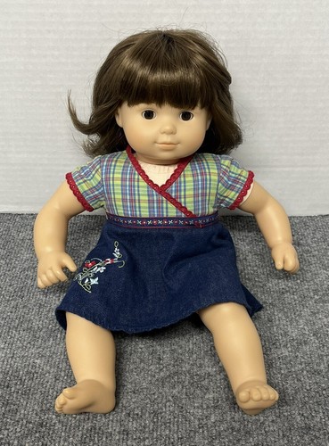 American Girl Bitty Twins Baby Girl Doll Denim Plaid Dress Pleasant Company