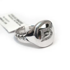 DAVID YURMAN New Ladies Pave Initial Letter D Pinky Ring Diamond & Silver Size 5