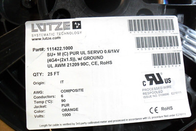 qty 25ft - Lutze 111422.1000  High Flex Motor Cable SU+M(C) PUR UL SERVO 0.6/1KV