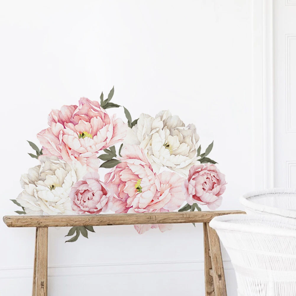 PVC Pink Peony Flower Wall Stickers Kids Baby Nursery Decor Mural