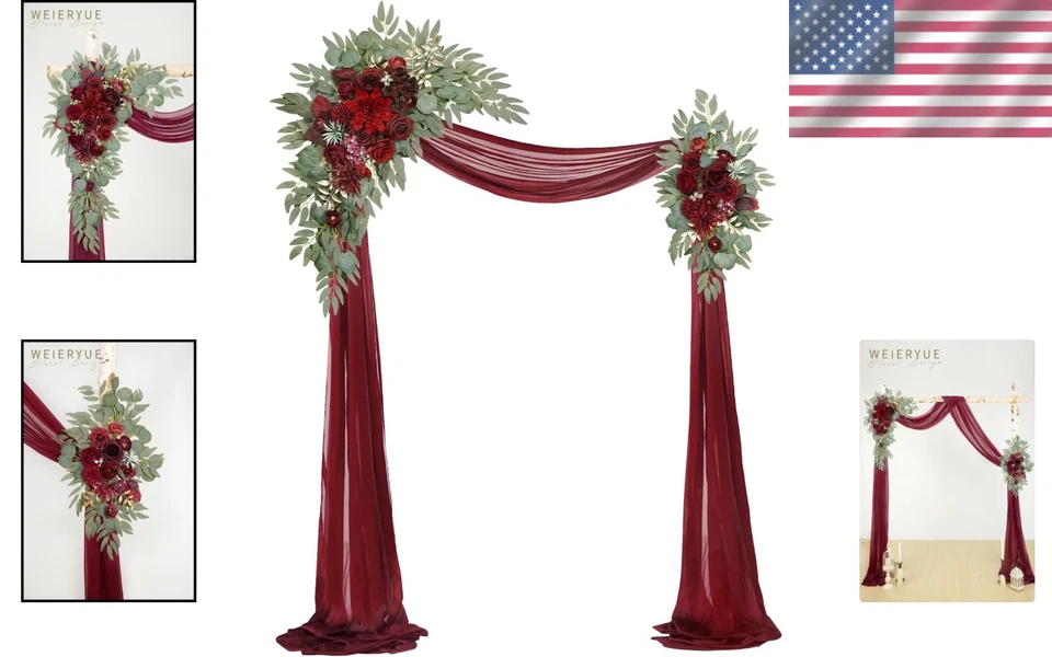 Kit de flores de arco de boda realista de 3 piezas con cortina resistente a las arrugas Foto 2 de 4