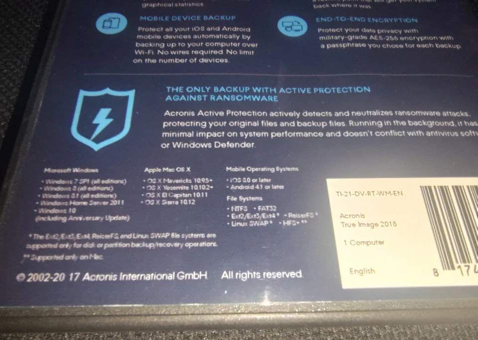 Acronis True Image 2018 For 1 Computer PC Backup Recovery Software w/ Disc, SN - Image 3 of 4