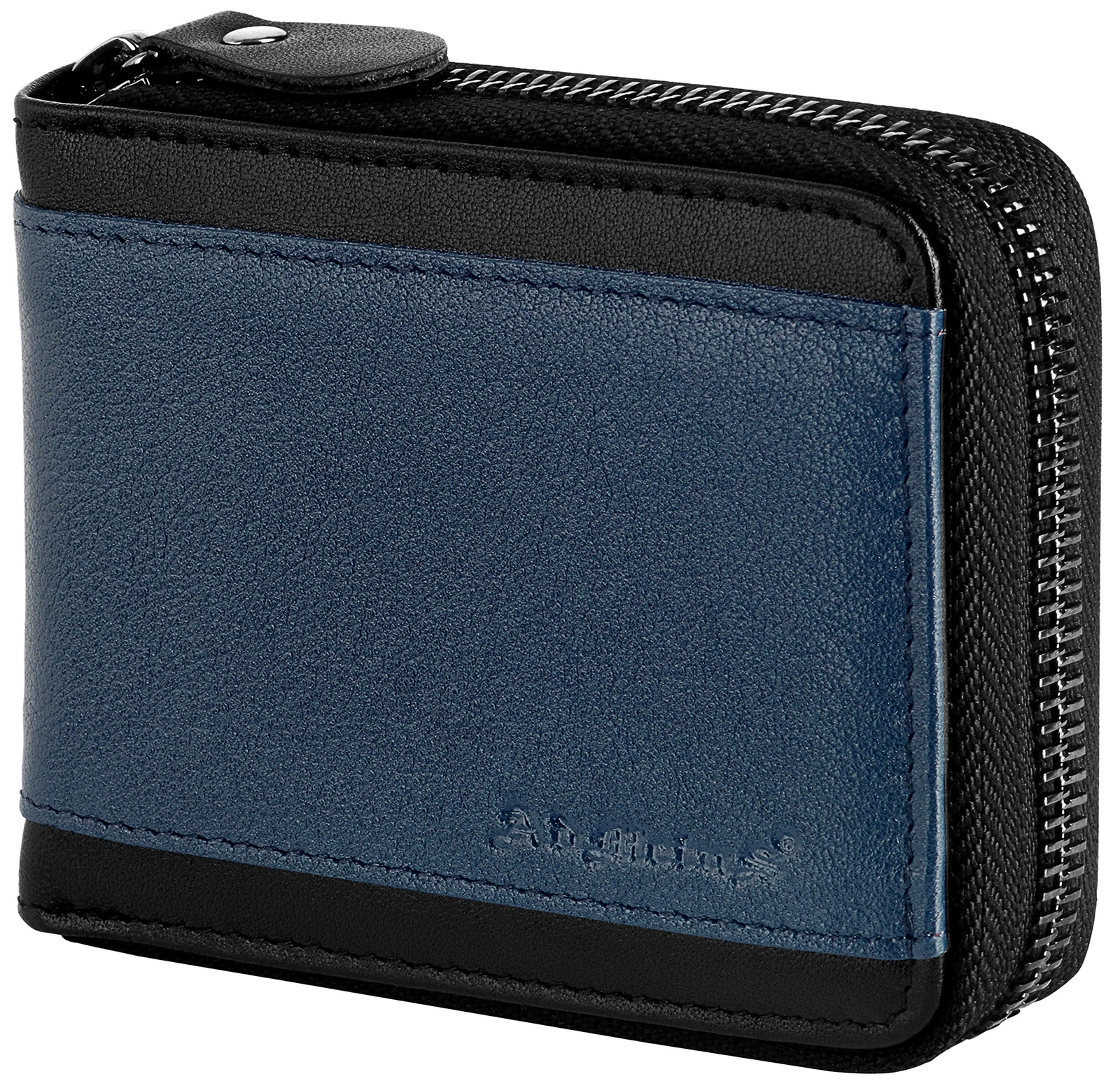 Men's RFID Blocking Bifold Leather Wallet with Zipper Black-image