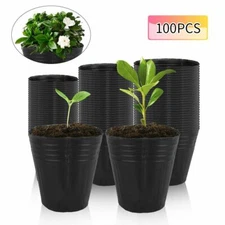 100 PACK NURSERY POTS Outdoor Vegetable Flower Plant Plastic Pot Garden 3 Sizes