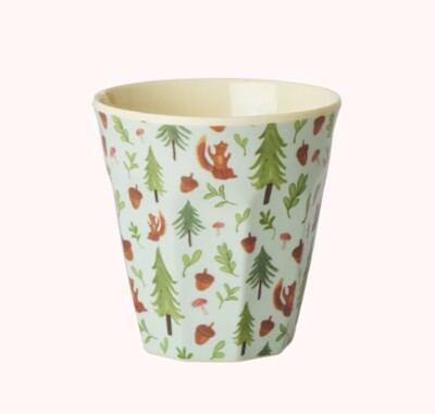 RICE Kinderbecher aus Melamin, ''Blue Happy Forest Print'' Two Tone Small 7 x 8 cm