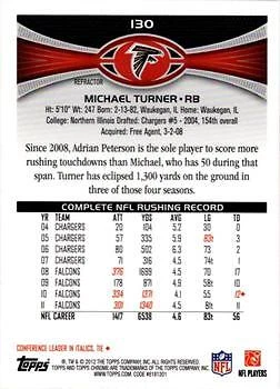 Michael Turner 2012 Topps Chrome #130 Orange Refractors Atlanta Falcons - Image 2 of 2