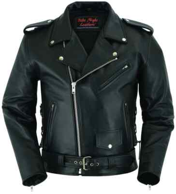 Men's Black Motorcycle Leather jacket Genuine Buffalo Skin Brando Style Biker