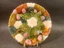 Antique French Majolica Strawberries and Flowers Plate