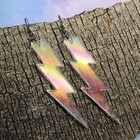 Big Iridescent Lightning Bolt Dangle Earrings, Rave Edgy Colorful Super Fun Jewe