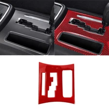 Red Carbon Fiber Gear Shift Panel Trim Cover Bezels For Dodge Charger 2011-2014