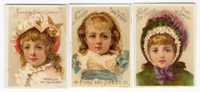 NIAGARA STARCH 3 Victorian Trade Cards PRETTY LITTLE GIRLS 1880's