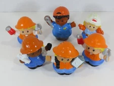 Little People Contruction Workers Lot Fisher Price Dark Light Faces Hats C8624