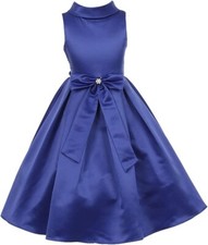 Flower Girls Royal Blue Bridal Dull Satin Dress Size 4 Wedding Pageant Party New