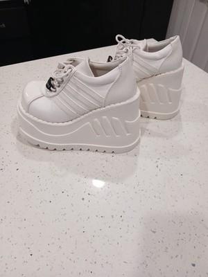 Women's Platform Sneakers Chelsea Punk Patent White Boots  Sz 5.5