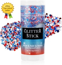 Patriotic Red White and Blue Face Hair Body Glitter Stick 4Th of July Outfits an