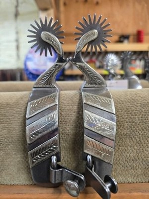 Silver Band Mounted Grinder Rowel Western Spurs