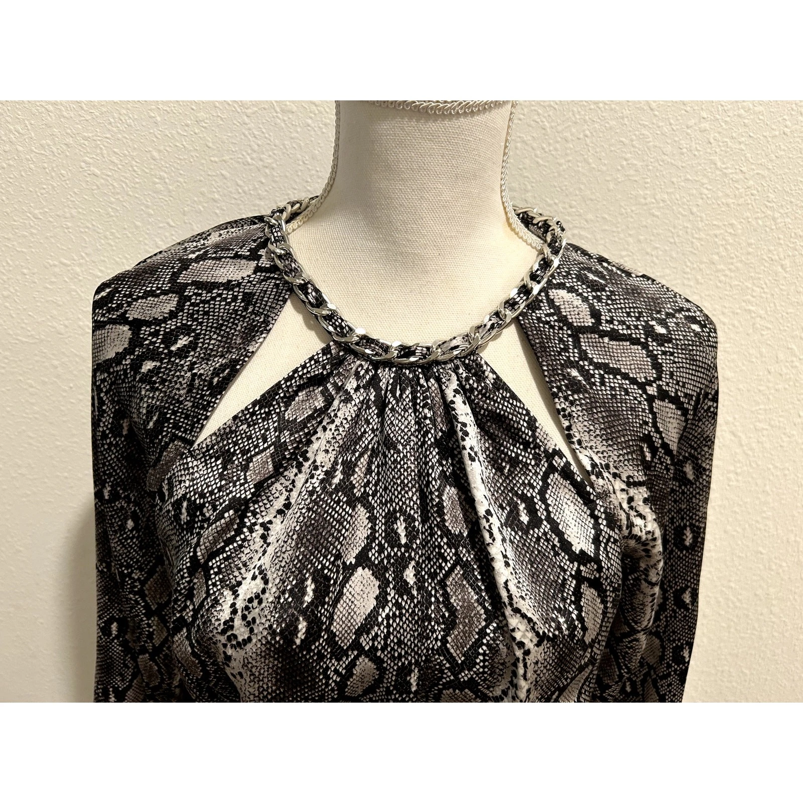 Abito donna Michael Kors Adder stampato scollo a catena nero bianco taglia Petite Small