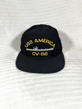 Vintage USS America CV-66 Aircraft Carrier SnapBack Cap Navy Blue Made In USA