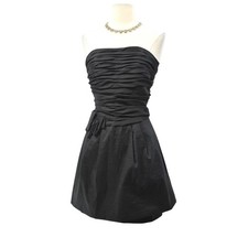 VTG Jessica McClintock Cocktail Little Black Dress SZ 8 Ruched Taffeta 90's Prom