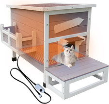 Large Heated Cat House for Outdoor Winter Use, Weatherproof with Escape Door