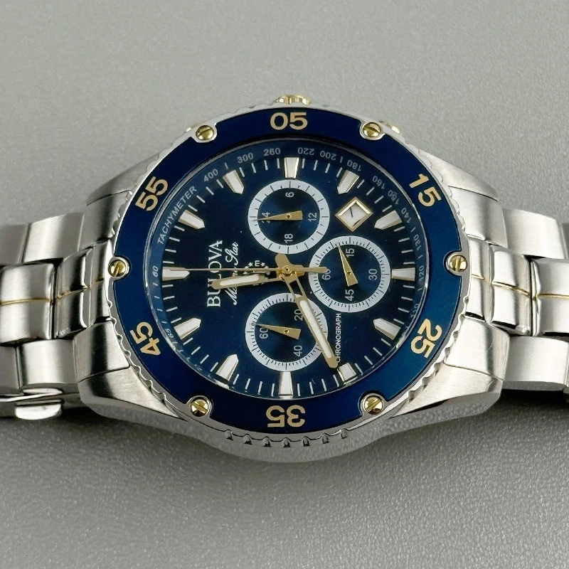 Reloj de cuarzo Bulova Marine Star 98B400 cronógrafo para hombre 41,5 mm esfera azul Foto 4 de 4