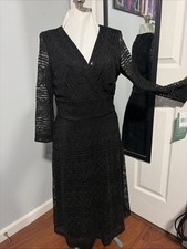 VINTAGE NEW LITTLE BLACK SEQUIN LACE SHEER SLEEVE RONNIE NICOLE 8 EVENING DRESS