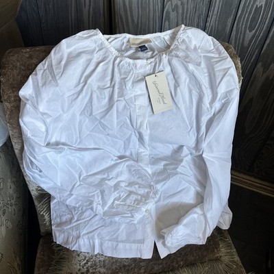 Universal Thread Women 100% Cotton White Long Sleeve Button Up Blouse Size Small