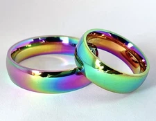 Dome Rainbow Stainless Steel Couple Ring Band Size 5,6,7,8,9,10,11,12 (FL317)