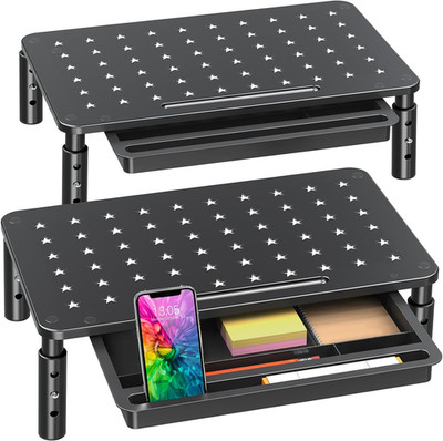 2 Pack Monitor Stand Riser with Drawer - 3 Height Adjustable Metal Monitor Stand