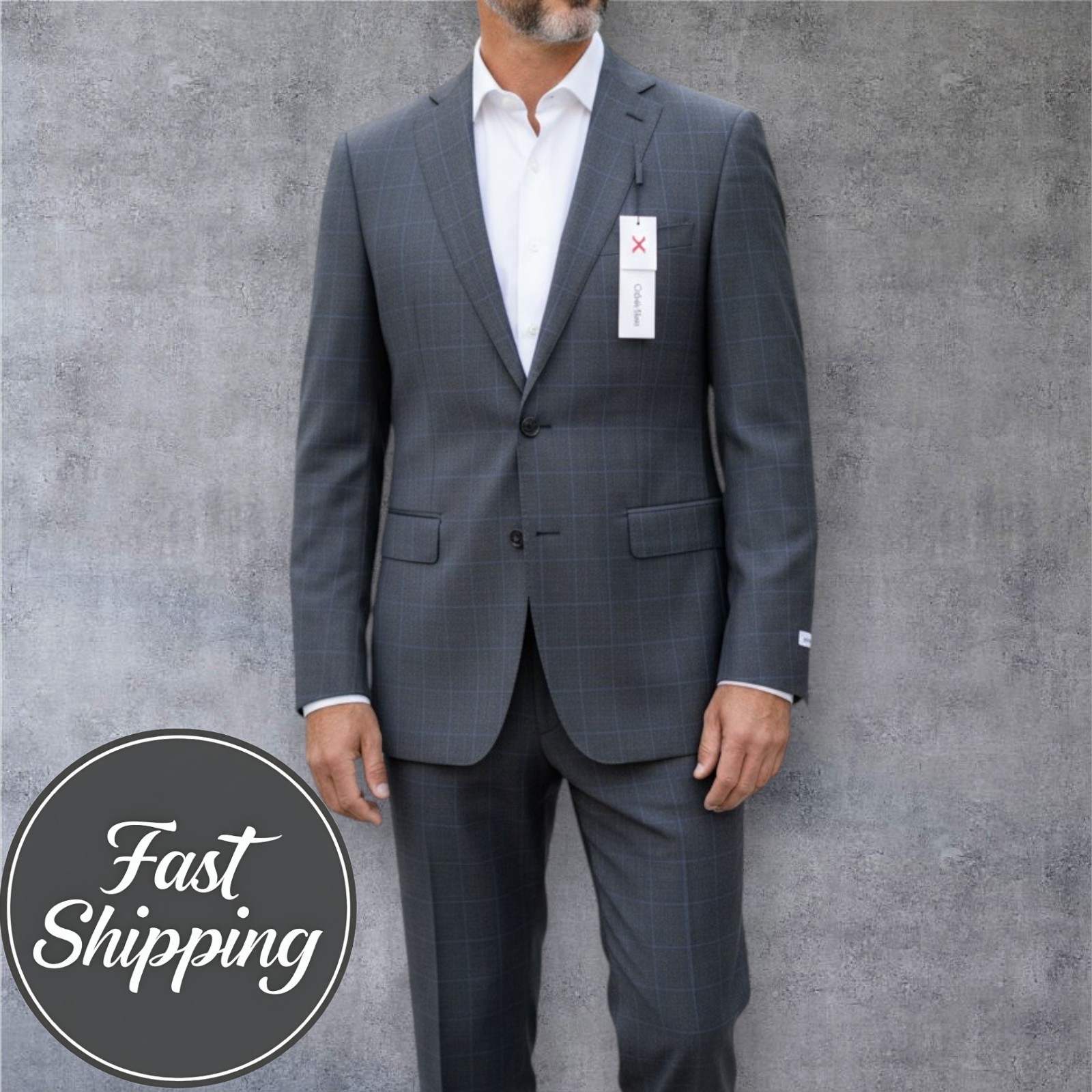 CALVIN KLEIN Extra Slim Fit Mens 2-Piece Suit 42R Jacket 35W Pants Unhemmed Gray