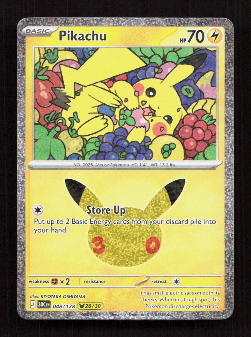 Pikachu Holo 048/128 ME: 30th Celebration Pikachu Rare NM