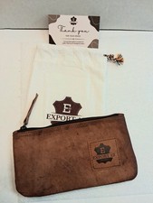 New Brown Leather Export 12 Zippered Pencil Case Money Pouch Clutch Hand Carry