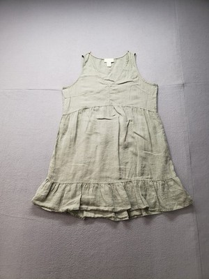Cynthia Rowley Women Dress XL Green Ruffle Hem 100% Linen Sleeveless Casual