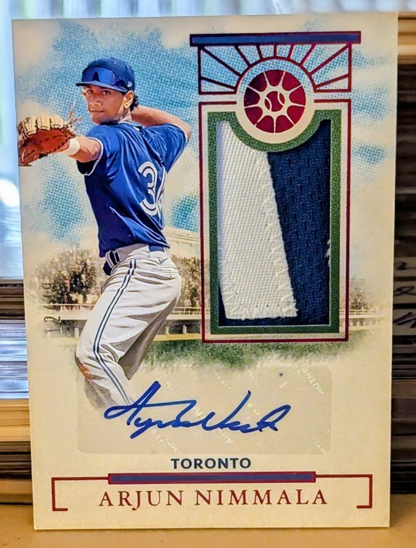 2024 Boys of Summer Prospect Patch Auto Red #PMS-AN Arjun Nimmala 12/49 Toronto