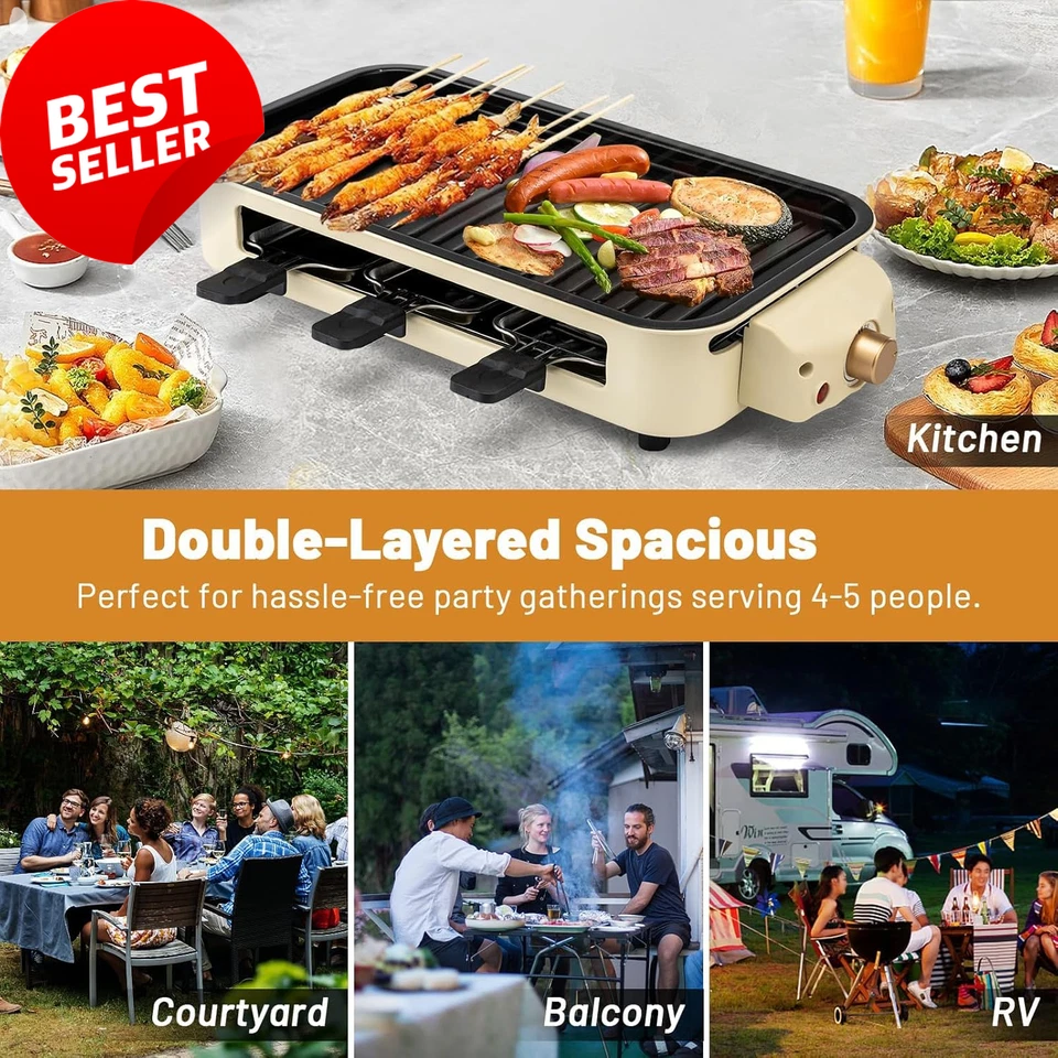 Electric Smokeless Indoor Grill, Non-Stick Cooking Removable Plate, Portable Kor - image 3 of 4