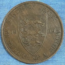 JERSEY 1909 Copper 1/20 Shilling EF