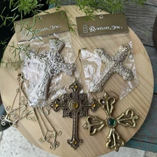 VTG Roman Inc Dimensional Cross Christmas Holiday Ornaments Gold Tone Set Of 5